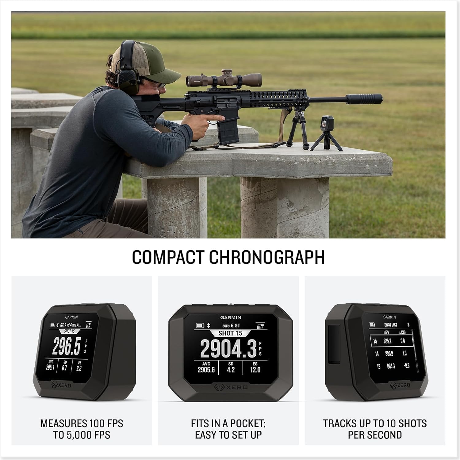 PlayBetter Garmin Xero C2 Chronograph Bundle - Compact & Reliable, 6 Hour Battery Life - Tracks Up to 10 Shots Per Second, from 100 to 5000 FPS 5000mAh Portable Charger