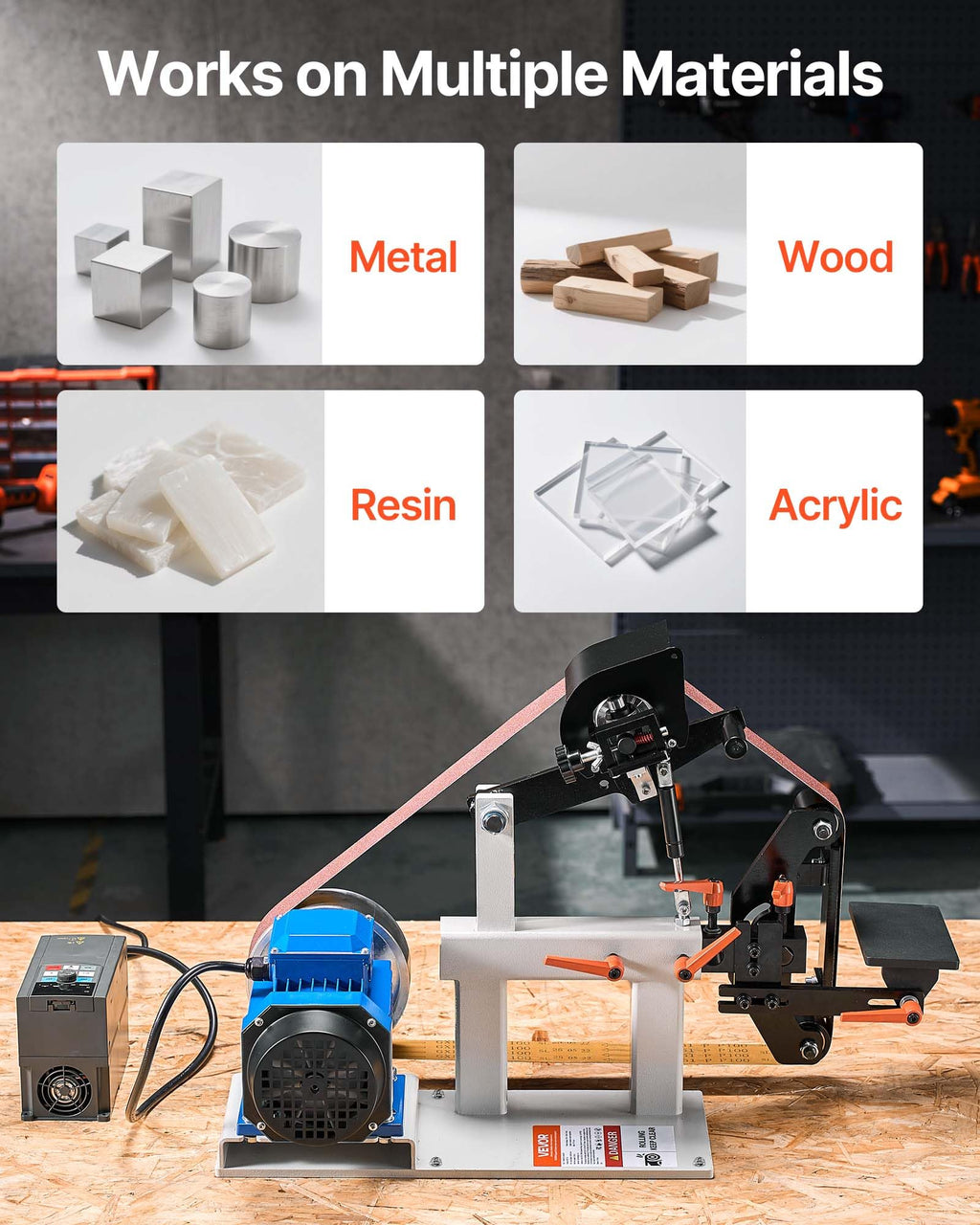 VEVOR 1500W 2HP Belt Sander Grinder, 2" x 82" Variable Speed Belt Grinder for Metalworking, 3-in-1 Belt Sander Polisher with 3 Grinding Moulds & Flat Platen Tool Rest for Knife Making