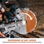 Evolution R14DCT 14” Electric Concrete Saw | High-Torque 20A Motor | 5-1/8” Cut Depth | Auto ON/OFF Dust Suppression | No Gas, Low Maintenance | 14” Diamond Blade | Heavy-Duty | 20A Plug