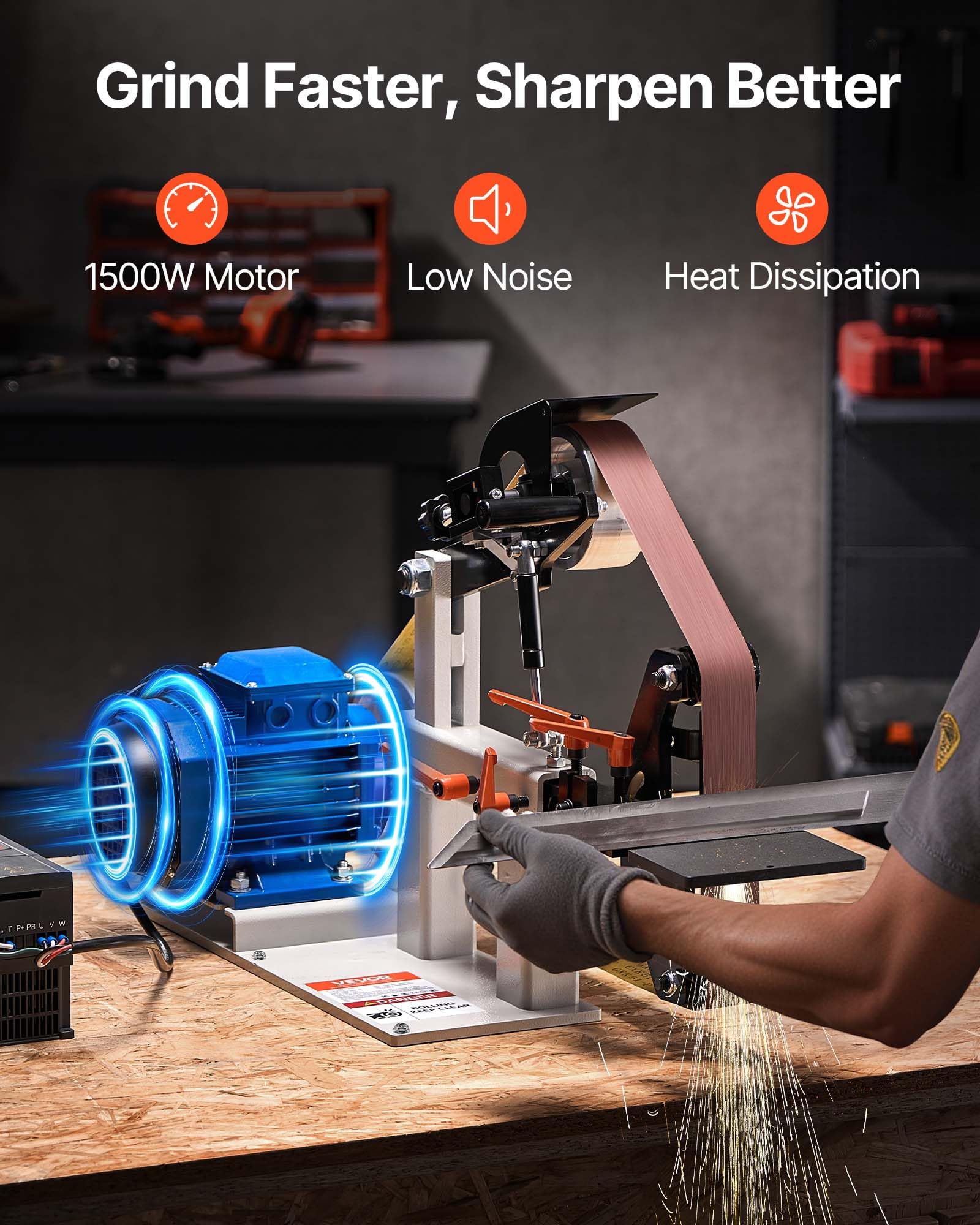 VEVOR 1500W 2HP Belt Sander Grinder, 2" x 82" Variable Speed Belt Grinder for Metalworking, 3-in-1 Belt Sander Polisher with 3 Grinding Moulds & Flat Platen Tool Rest for Knife Making