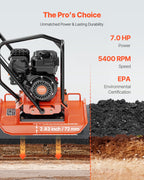 VEVOR Plate Compactor, 7.0 HP Gas Engine, 4451.22 lbf Vibration Compaction Force, 432 sq. in Plate, 5400 RPM Power Tamper, Ground Compactor Rammer for Dirt, Gravel, Asphalt, Foundation, EPA Compliant